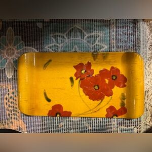 Ambiance Collections Flyer Rouge Rectangular Clay Tray w Poppies